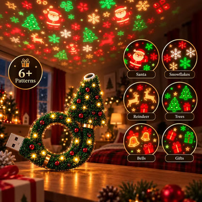 Christmas Projector Light – USB Powered Holiday Night Light with 6+ Patterns, Flexible Tree Lamp for Bedroom & Ceiling Decor